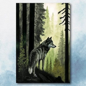 Wolf Watercolor Print Forest Wall Art Nature Wildlife Gift Wild Woodland Animals Painting Home Decor