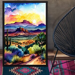 Desert Sunset Print Colorful Watercolor Wall Art Southwest - Etsy