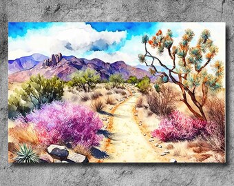 Desert Landscape Print Colorful Watercolor Wall Art Southwest Gift Cactus Beautiful Nature Home Decor