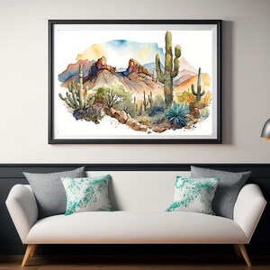 Desert Landscape Print Colorful Watercolor Wall Art Southwest Gift ...