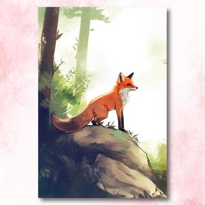 Watercolor Fox Print, Forest Animal Wall Art Poster, Nature Wildlife Canvas Gift, Wild Woodland Painting, Rustic Lodge Home Decor