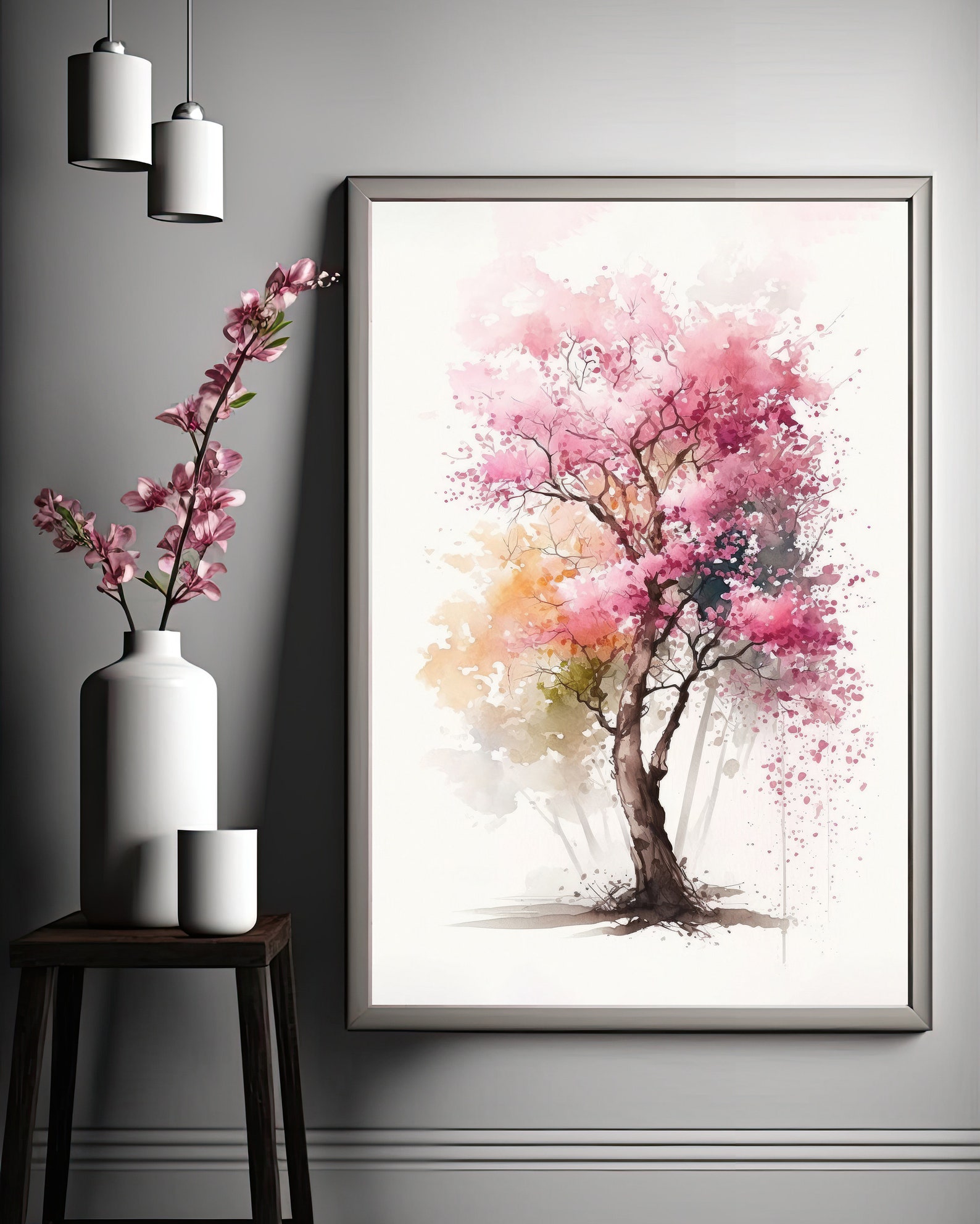 Japanese Pink Sakura Cherry Blossom Bonsai Tree Wall Art Asian Print ...