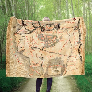 Beleriand Silmarillion Fantasy Map Blanket, Tolkien Mythical Map Pillow Gift, Nerdy Home Decor