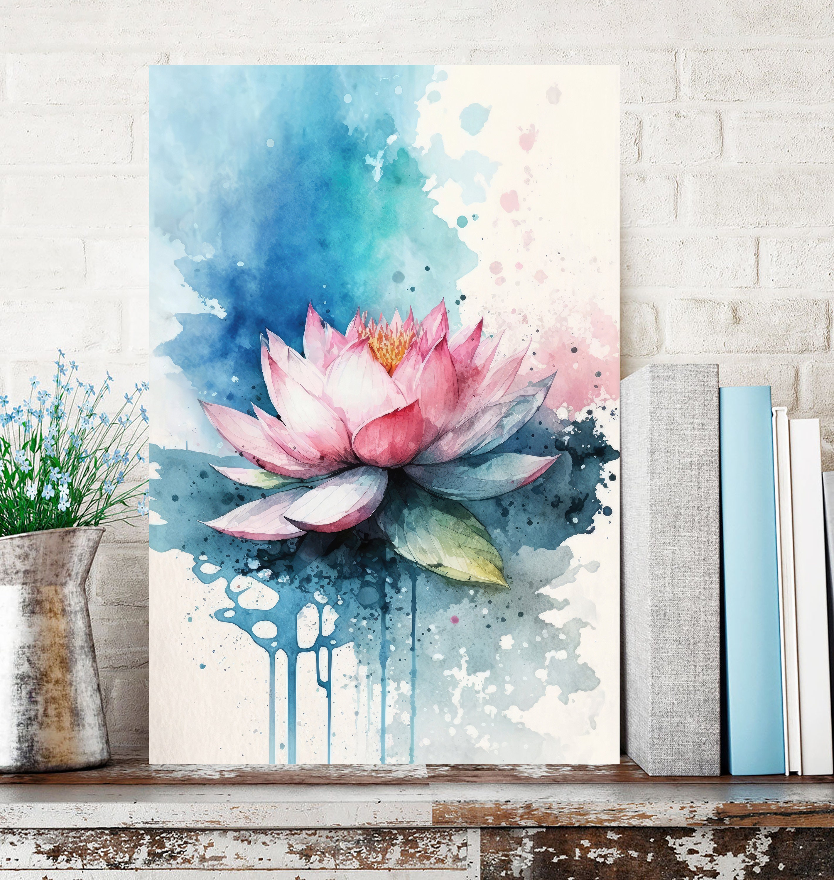 Pink Indian Lotus Flower Zen Buddhism Wall Art Water Lily