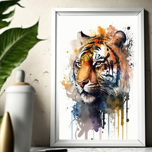 Tiger Watercolor Print Jungle Cat Nature Wall Art Wildlife Gift Animal ...