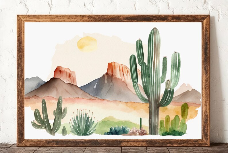 Minimalist Sonoran Desert Cactus Wall Art Southwest Nature Etsy