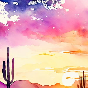 Desert Sunset Print Colorful Watercolor Wall Art Southwest Landscape ...