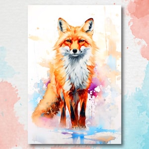 Watercolor Fox Print, Forest Animal Wall Art Poster, Nature Wildlife Canvas Gift, Wild Woodland Painting, Rustic Lodge Home Decor