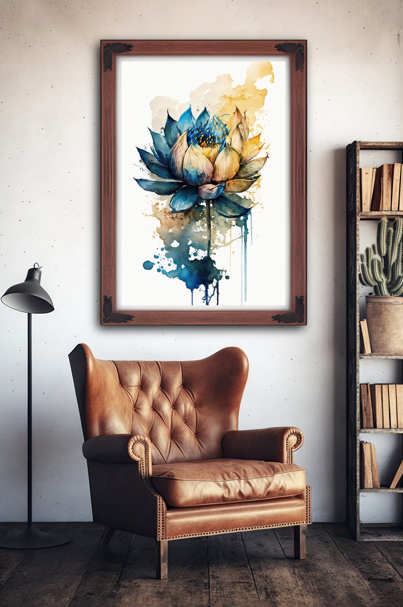 Blue Egyptian Lotus Flower Wall Art Water Lily Painting Print Nature ...