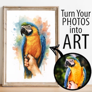 Personalized Parrot Pet Portrait Watercolor from Photo, Custom Bird Memorial Print, Unique Animal Wall Art Home Decor Gift for Bird Lovers