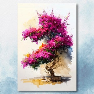 Bougainvillea Vines Watercolor Painting Floral Print Mediterranean Botanical Wall Art Magenta Tropical Flowers Gift Nature Inspired Decor