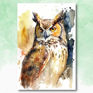Watercolor Owl Painting Print Forest Wall Art Nature Bird Wildlife Gift Wild Animal Painting Woodland Nursery Home Decor