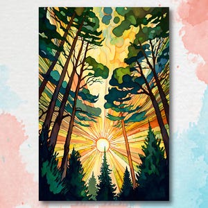 Redwood Forest Sunset California Print, Sequoia National Park Wall Art, Landscape Painting, Rustic Canvas Art, Woodland Home Decor