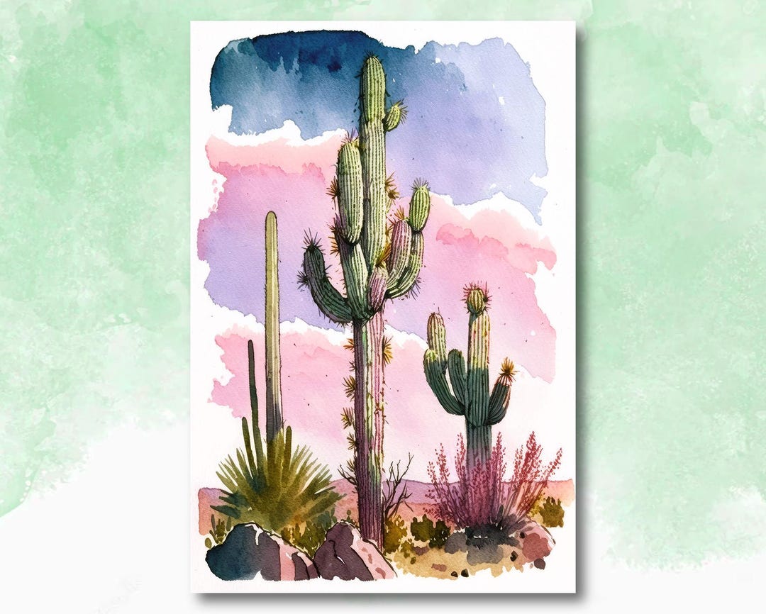 Sonoran Desert Sunset Cactus Wall Art Print Southwest Nature Inspired ...