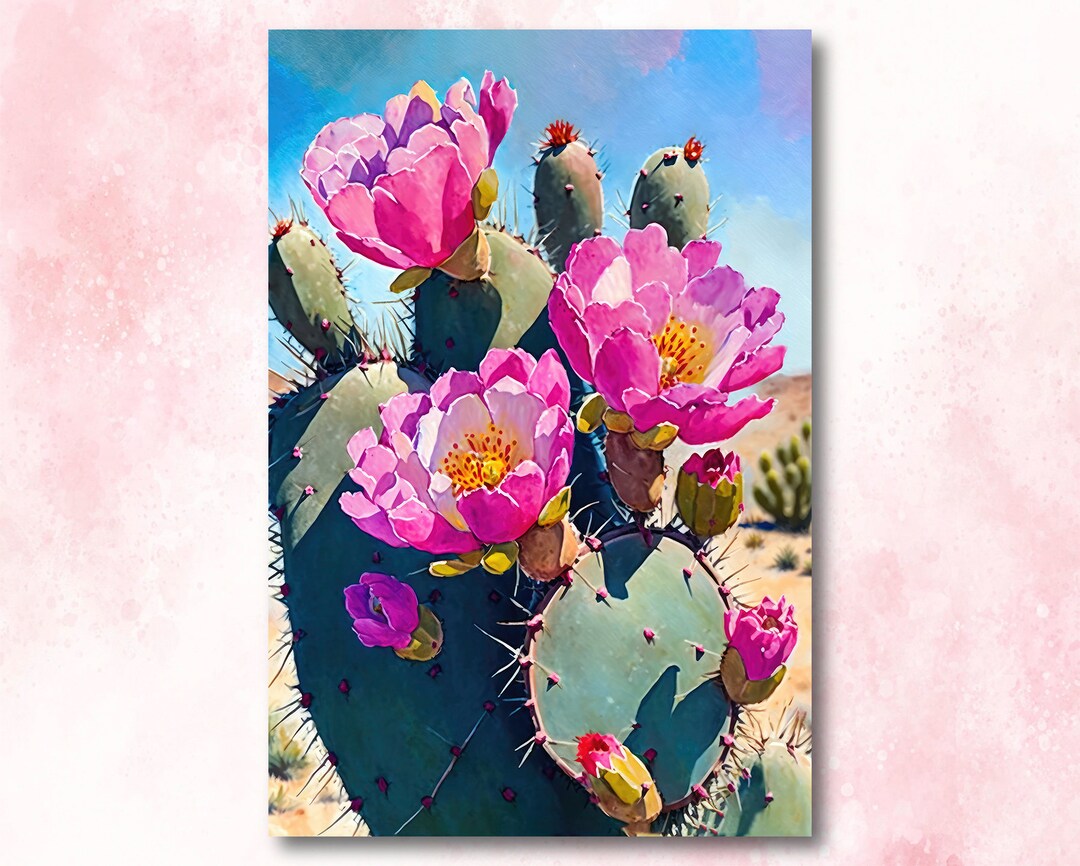 Flower Prickly Pear Cactus Print Watercolor Painting Botanical Desert ...