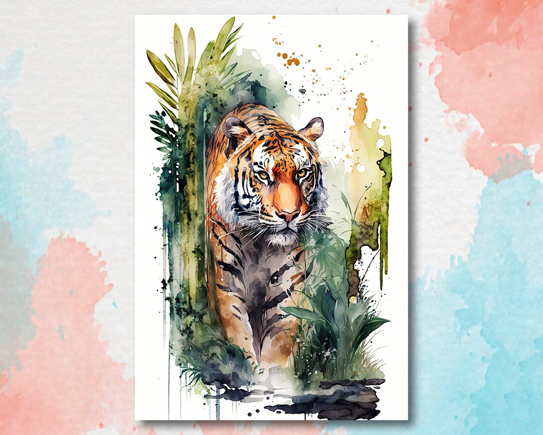 Tiger Watercolor Print Jungle Cat Nature Wall Art Wildlife Gift Animal ...
