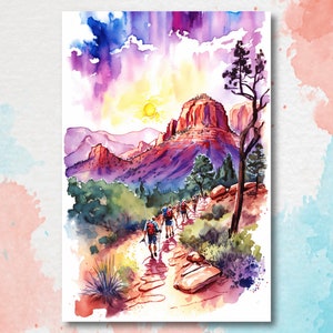 Watercolor Sedona Arizona Sunset Art Print Southwest Wall Art Landscape Gift Desert Home Western Decor