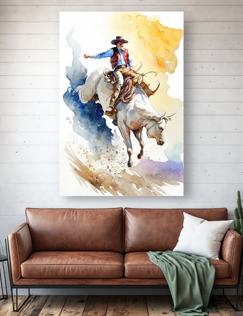 Western Cowboy Bull Riding Rodeo Poster or Canvas Art - Etsy