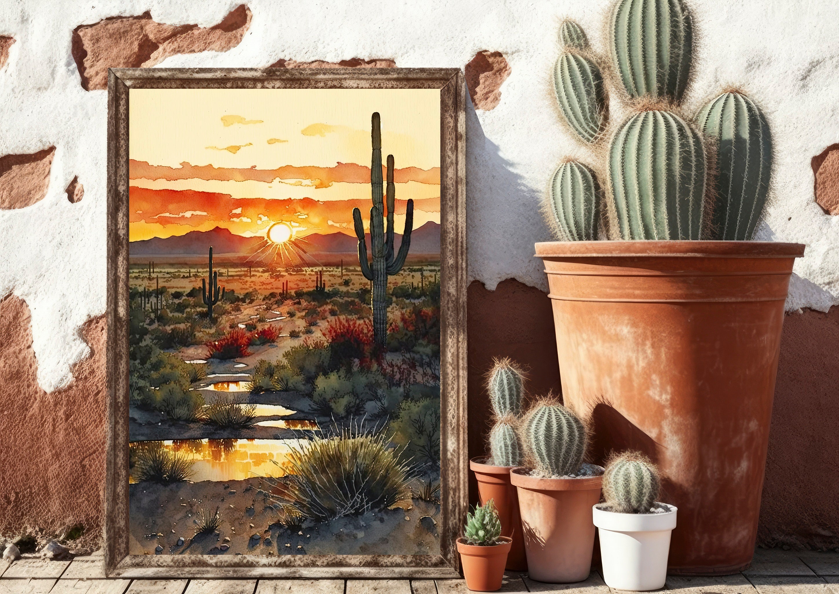Desert Sunset Print Colorful Watercolor Wall Art Southwest Landscape ...