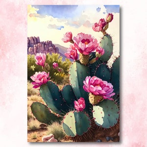 Flower Prickly Pear Cactus Print Watercolor Painting Botanical Desert ...