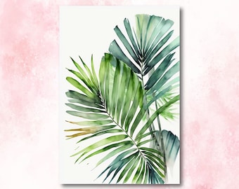Palm Leaf Watercolor Print Botanical Nature Wall Art Palm Frond Plant Art Gift Tropical Jungle Home Decor