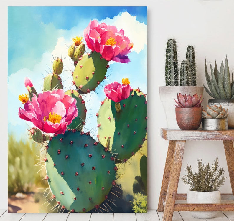 Flower Prickly Pear Cactus Print Watercolor Painting Botanical Desert ...