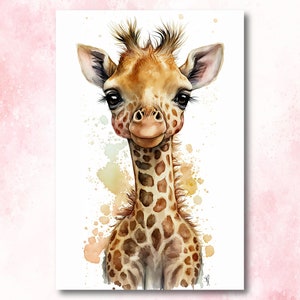 Baby Giraffe Watercolor Print African Nature Wall Art Kids Nursery Wildlife Gift Cute Animal Home Decor
