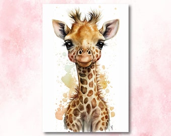Baby Giraffe Watercolor Print African Nature Wall Art Kids Nursery Wildlife Gift Cute Animal Home Decor