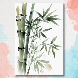 Minimalist Japanese Bamboo Plant Wall Art Asian Print Nature Inspired Zen Botanical Watercolor Painting Gift Floral Decor