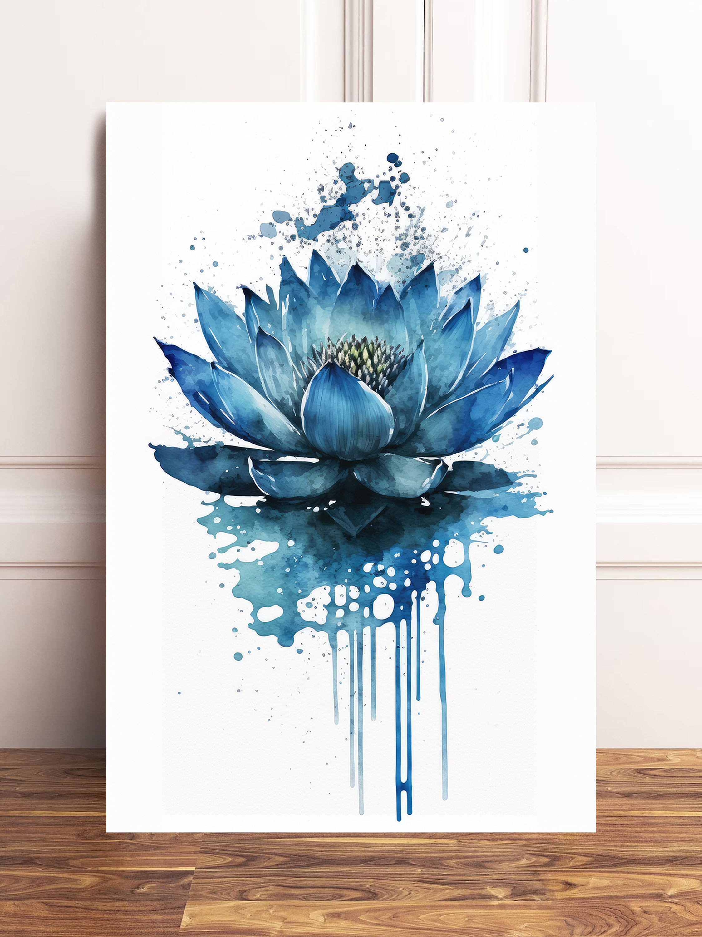 Blue Egyptian Lotus Flower Wall Art Water Lily Painting Print Nature ...