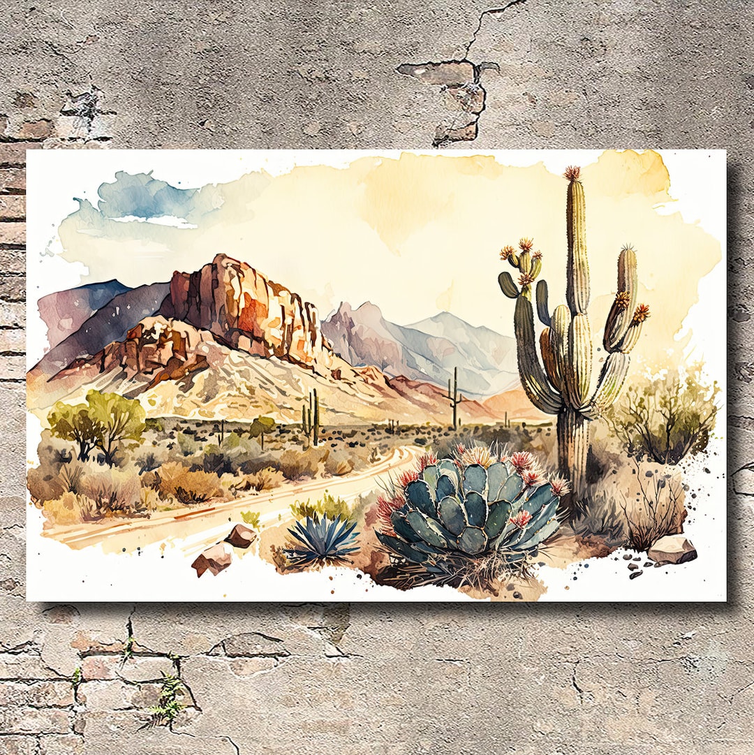 Desert Landscape Print Colorful Watercolor Wall Art Southwest Gift ...