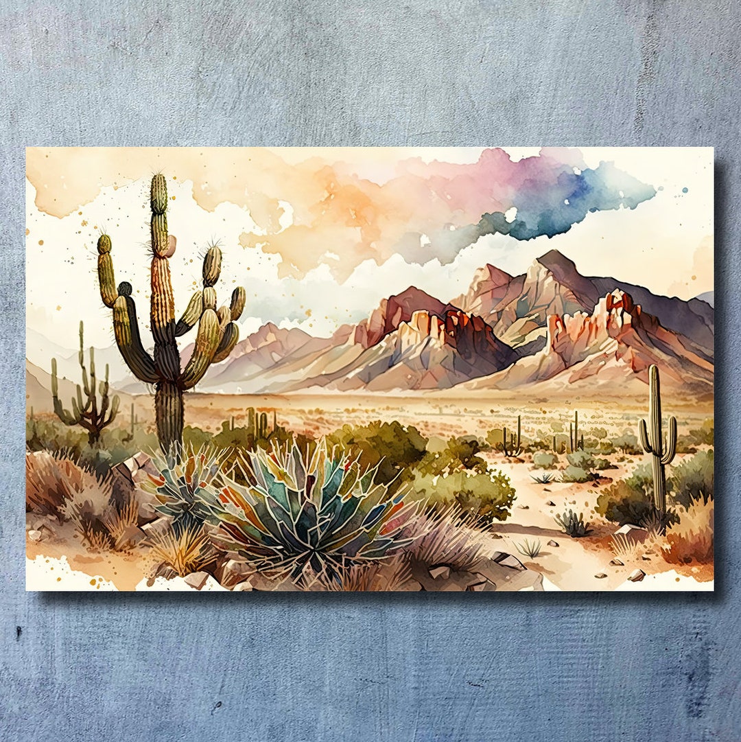 Desert Landscape Print Colorful Watercolor Wall Art Southwest Gift ...
