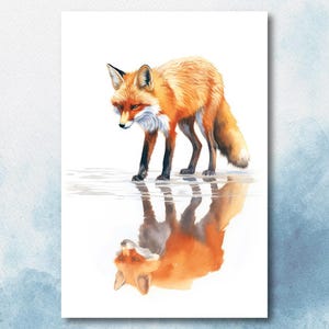 Watercolor Fox Print, Forest Animal Wall Art Poster, Nature Wildlife Canvas Gift, Wild Woodland Painting, Rustic Lodge Home Decor