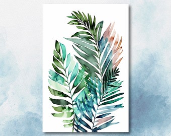 Palm Leaf Watercolor Print Botanical Nature Wall Art Palm Frond Plant Art Gift Tropical Jungle Home Decor