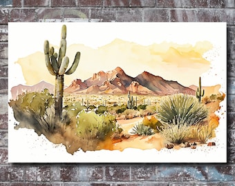 Desert Landscape Print Colorful Watercolor Wall Art Southwest Gift Saguaro Cactus Beautiful Nature Home Decor