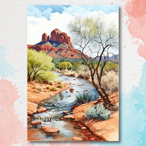 Watercolor Sedona Print Arizona Southwest Wall Art Landscape Art Gift Desert Home Western Decor