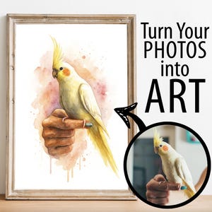 Pet Bird Watercolor Portrait from Photo, Custom Parrot Art Print, Personalized Memorial Gift, Animal Lover Wall Decor Keepsake