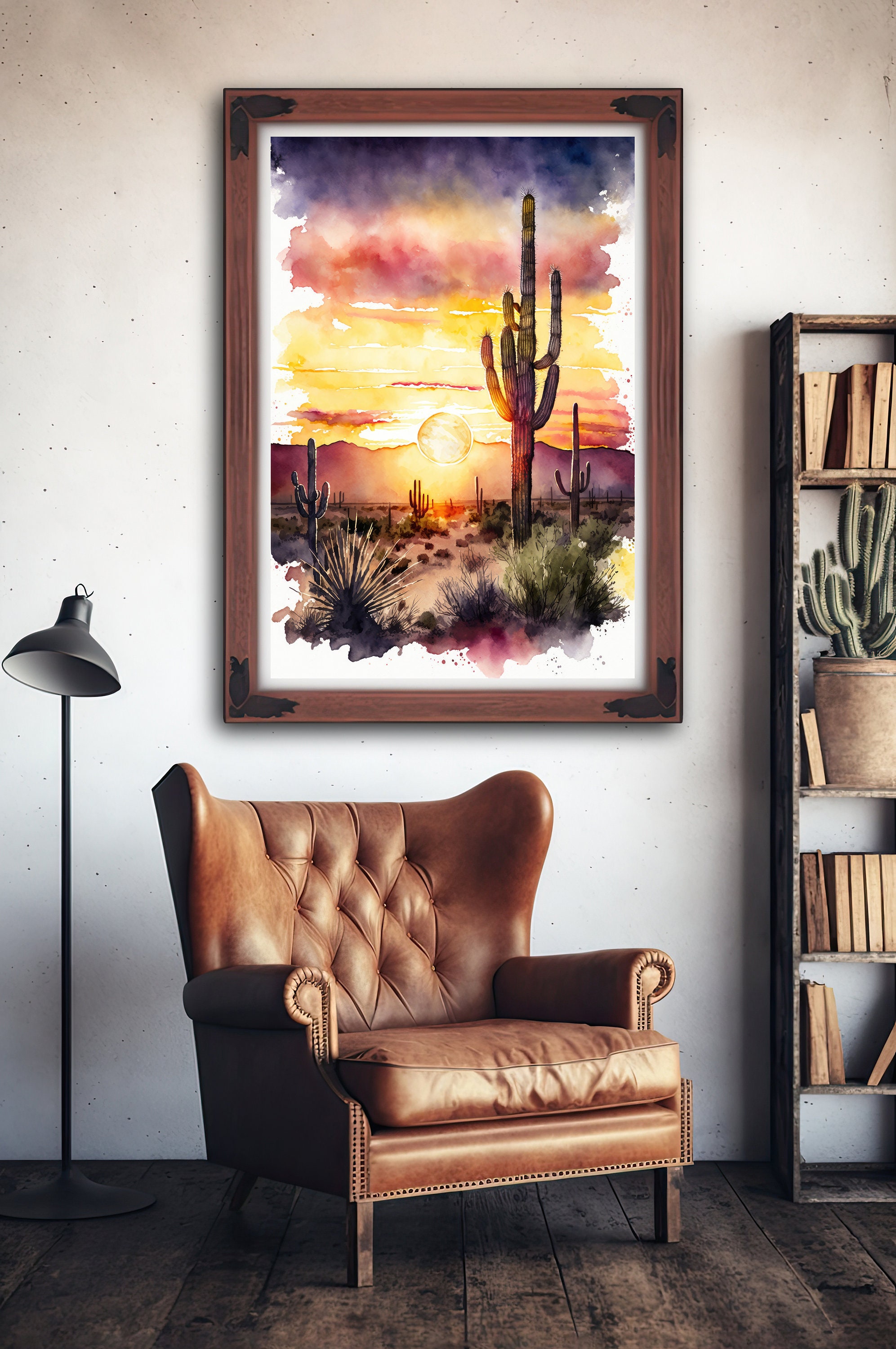 Desert Sunset Print Colorful Watercolor Wall Art Southwest Landscape ...