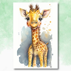 Baby Giraffe Watercolor Print African Nature Wall Art Kids Nursery Wildlife Gift Cute Animal Home Decor