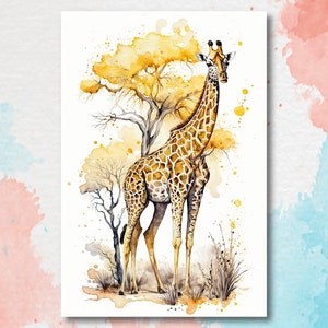 Giraffe Watercolor Print African Nature Wall Art Serengeti Wildlife Gift Animal Painting Home Decor