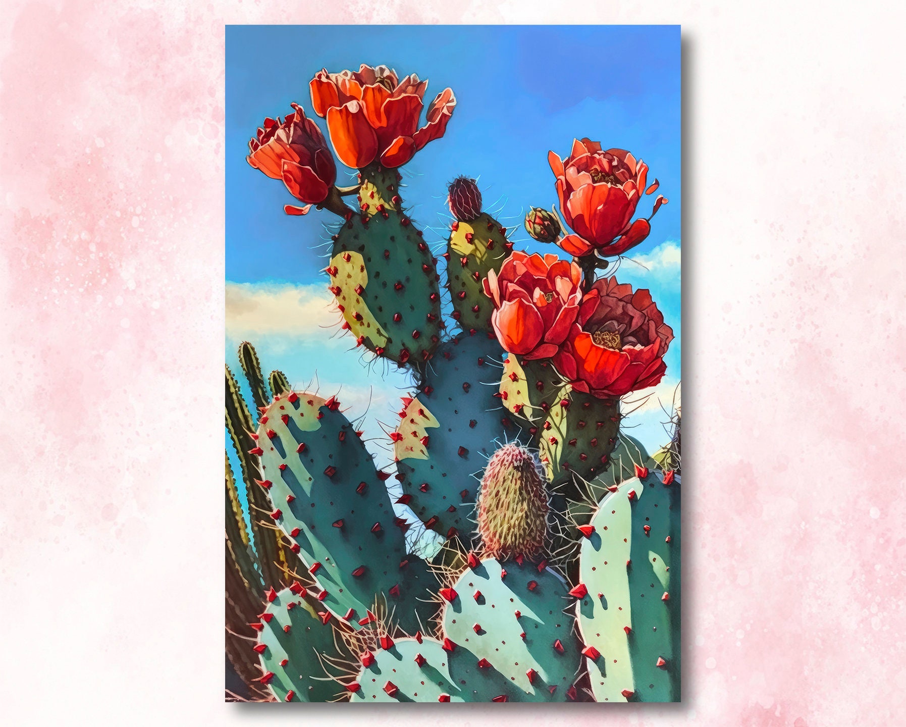 Flower Prickly Pear Cactus Print Watercolor Painting Botanical Desert ...