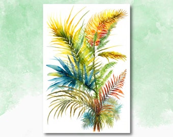 Palm Leaf Watercolor Print Botanical Nature Wall Art Palm Frond Plant Art Gift Tropical Jungle Home Decor