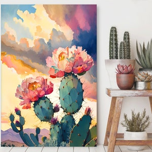Flower Prickly Pear Cactus Sunset Art Print Watercolor Botanical Desert ...