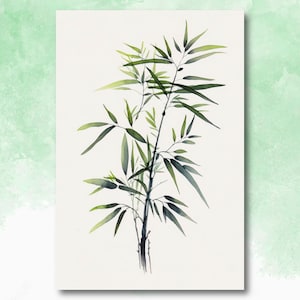 Minimalist Japanese Bamboo Wall Art Asian Print Nature Inspired Zen Botanical Watercolor Painting Gift Floral Decor