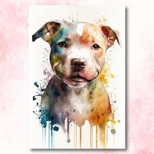 Pit Bull Watercolor Print Cute Pet Keepsake Wall Art Dog Lover Gift Adorable Staffordshire Terrier Home Decor for Puppy Dog Lovers!