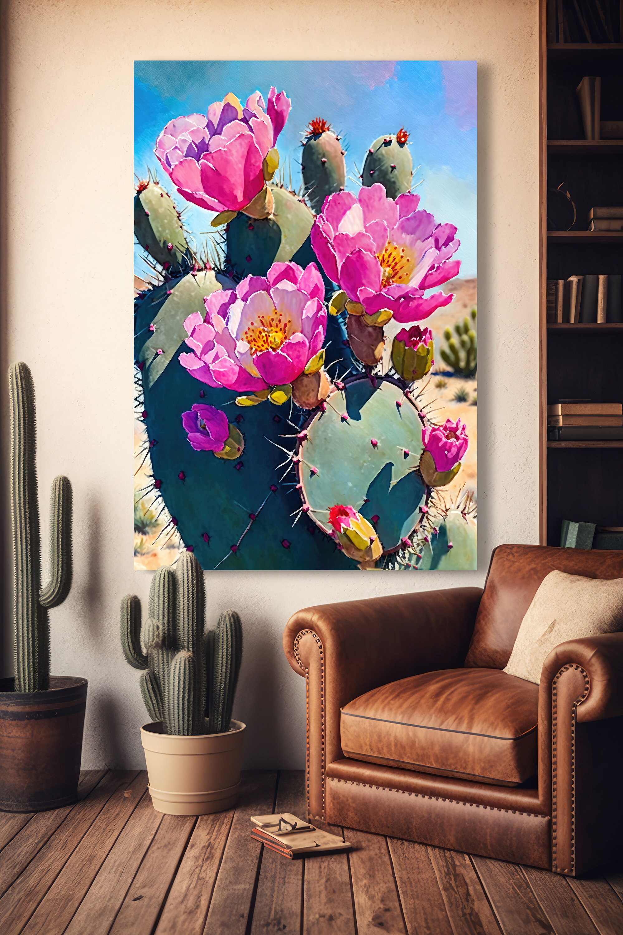 Flower Prickly Pear Cactus Print Watercolor Painting Botanical Desert ...