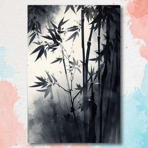 Japanese Bamboo Wall Art Asian Print Nature Inspired Zen Botanical Watercolor Painting Gift Floral Decor