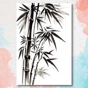 Minimalist Japanese Bamboo Plant Wall Art Asian Print Nature Inspired Zen Botanical Watercolor Painting Gift Floral Decor