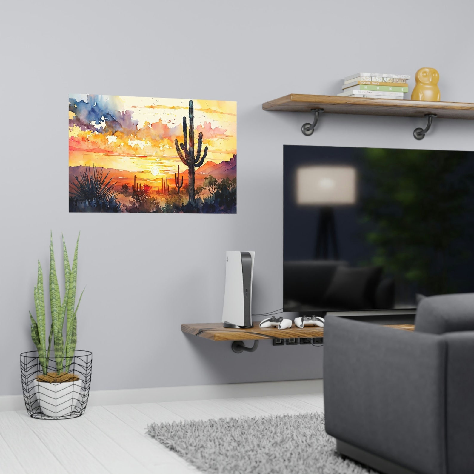 Desert Sunset Print Colorful Watercolor Wall Art Southwest Landscape ...