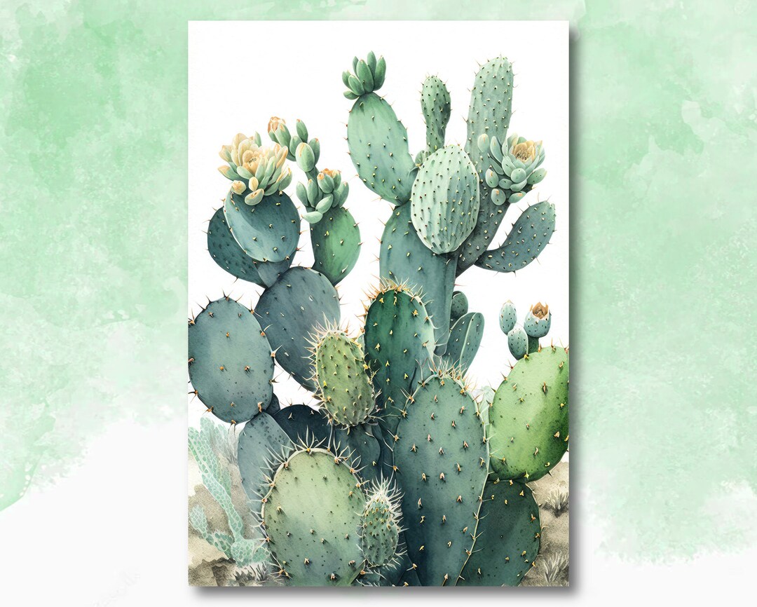 Prickly Pear Cactus Print Watercolor Painting Botanical Desert Wall Art ...